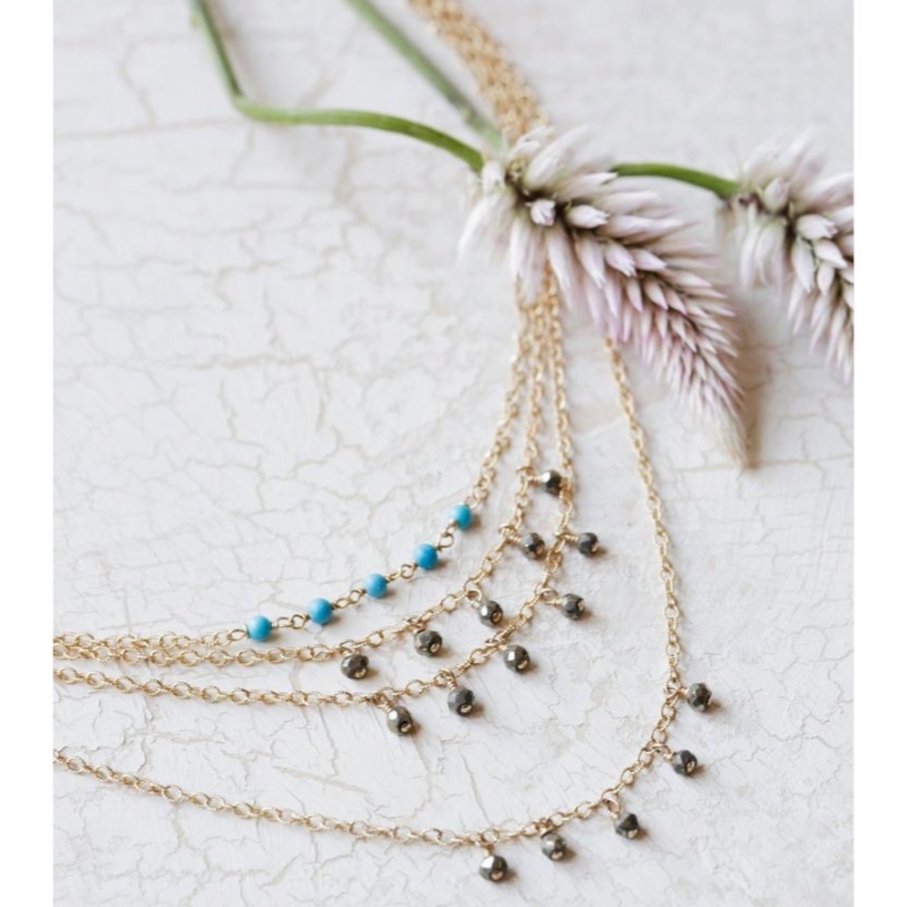 NEW Free People Ela Rae Delicate Tiered Anklet 14k Gold with Beads - Picture 4 of 14